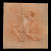 CASTILLO, JOS DEL. Desnudo masculino sentado de frente sobre un bloque rectangular y asiendo un tabln.